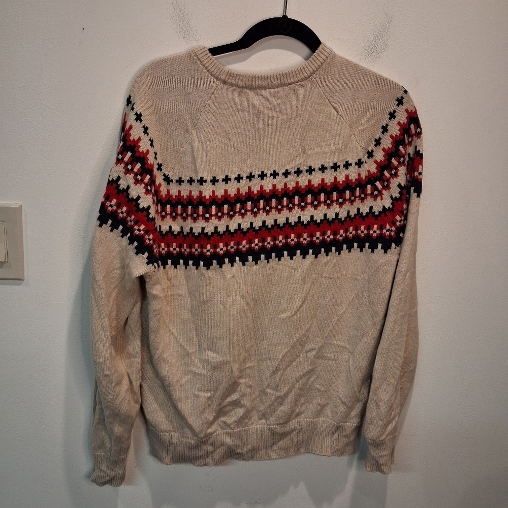 J Crew Mens Size M Geometric Fair Isles Cotton Sweater Small Flaw - Picture 2 of 5